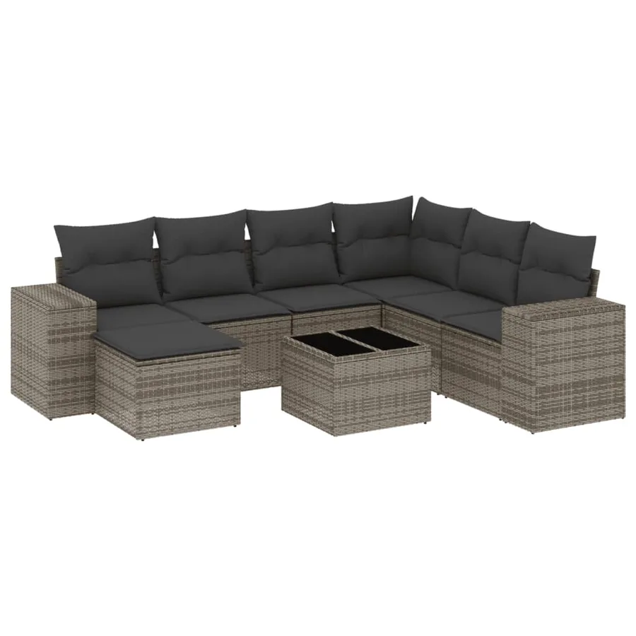 Salon de jardin 8 pcs avec coussins gris résine tressée - 2