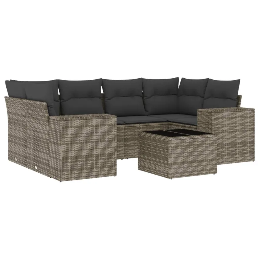 Salon de jardin avec coussins 7 pcs gris résine tressée - 2