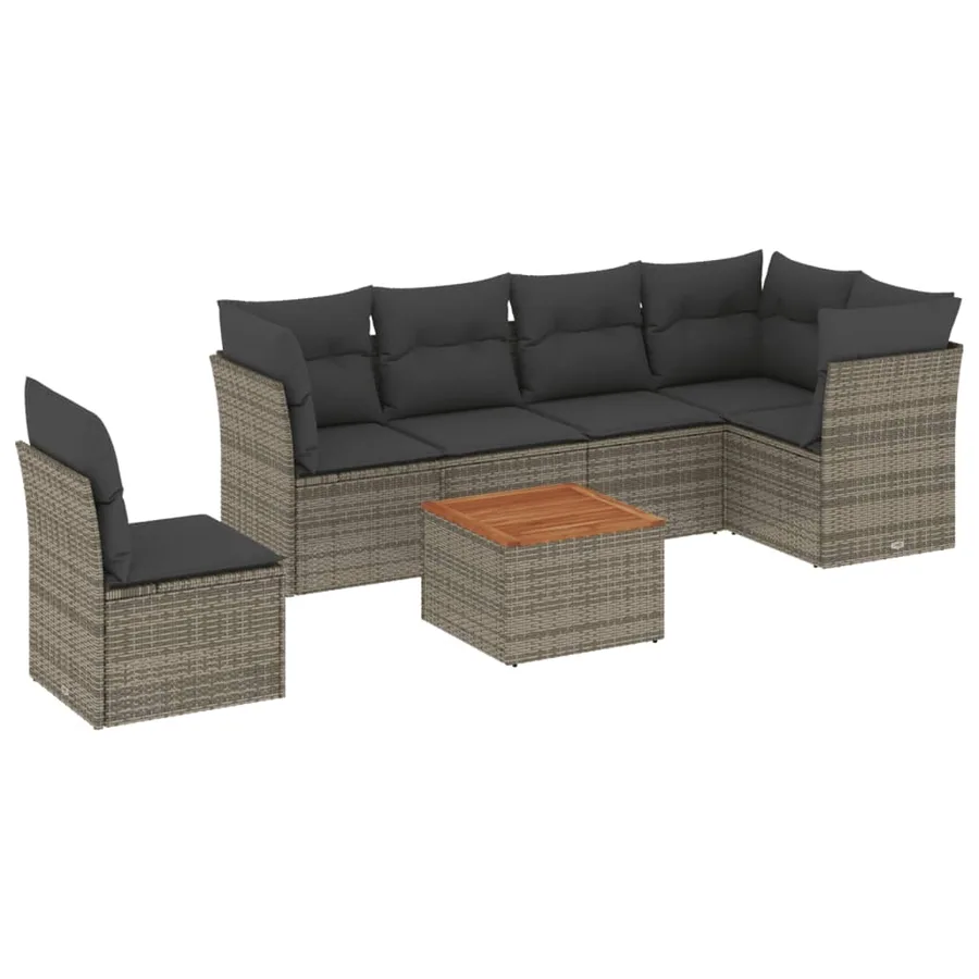 Salon de jardin avec coussins 7 pcs gris résine tressée - 2