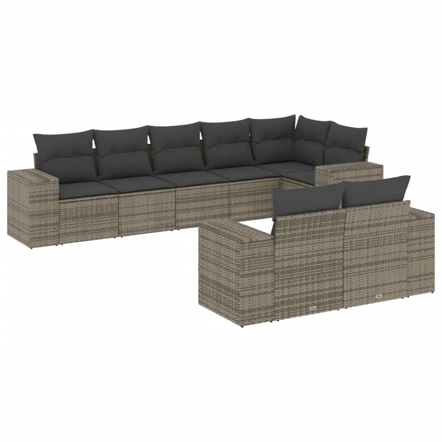 Salon de jardin 8 pcs avec coussins gris résine tressée - 2