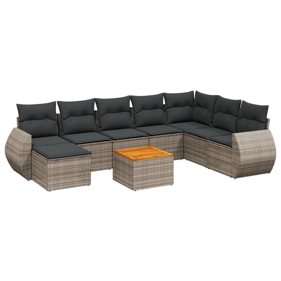 Salon de jardin 9 pcs avec coussins gris résine tressée - 2