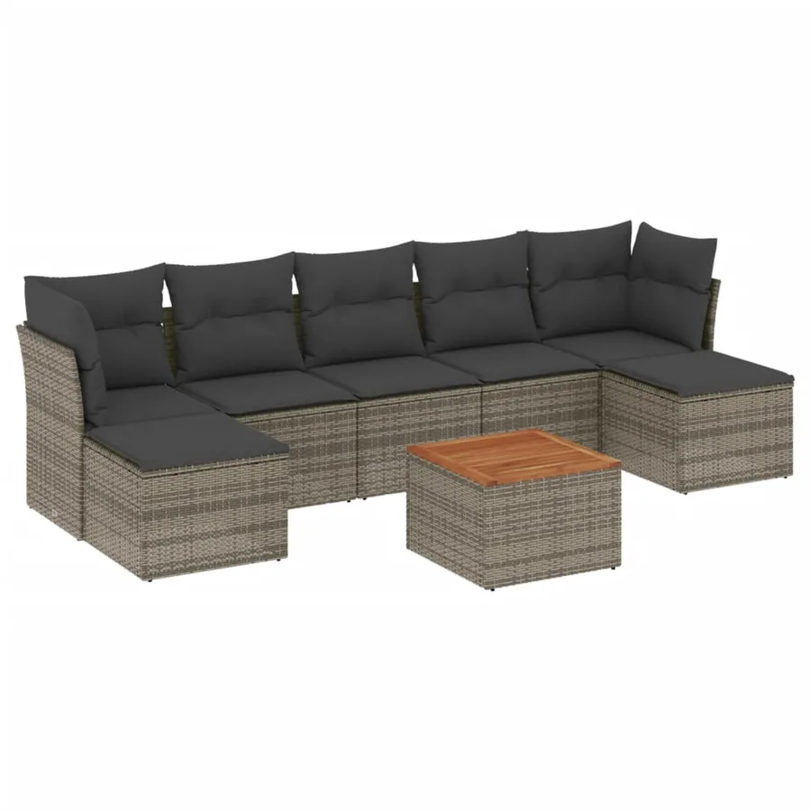 Salon de jardin 8 pcs avec coussins gris résine tressée - 2