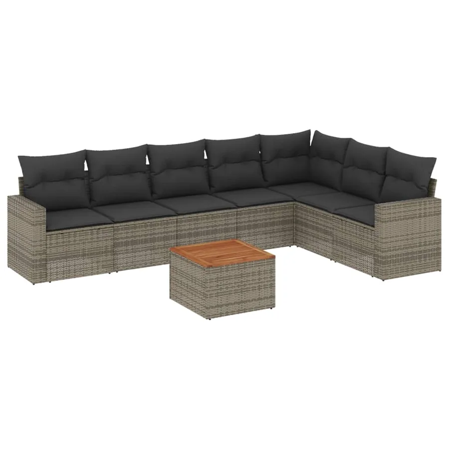 Salon de jardin 8 pcs avec coussins gris résine tressée - 2