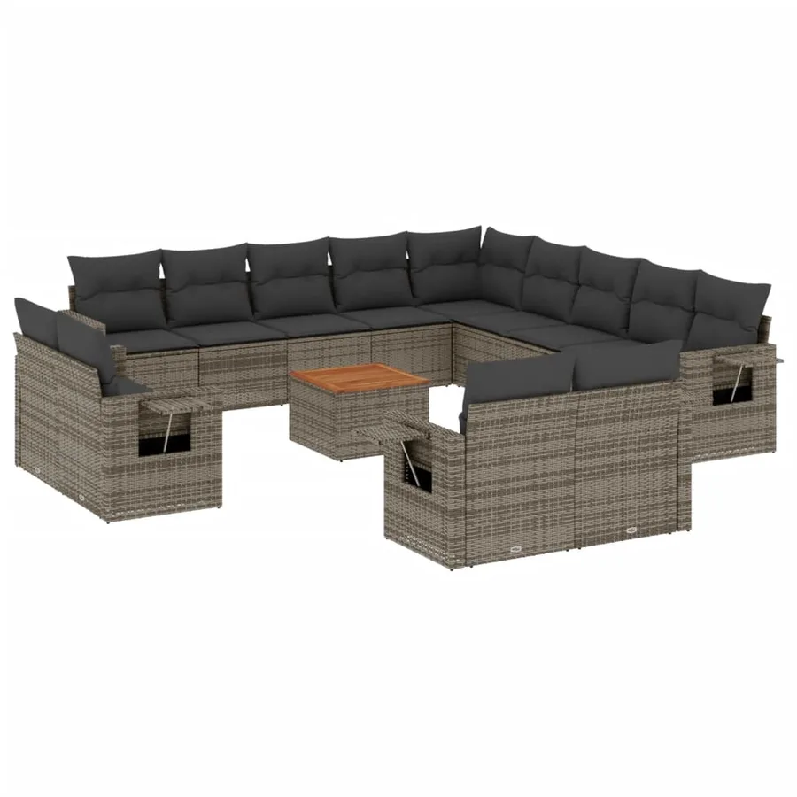 Salon de jardin avec coussins 14 pcs gris résine tressée - 2