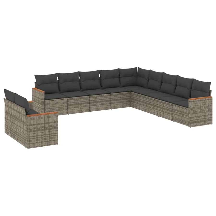 Salon de jardin 11 pcs avec coussins gris résine tressée - 2