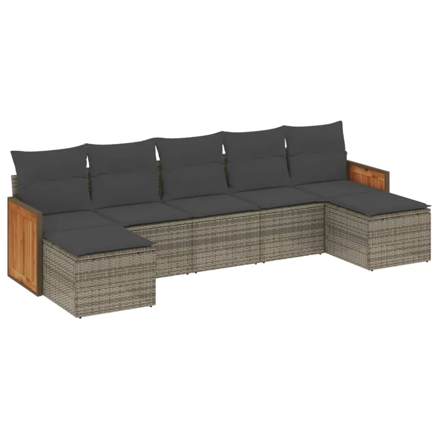 Salon de jardin avec coussins 7 pcs gris résine tressée - 2