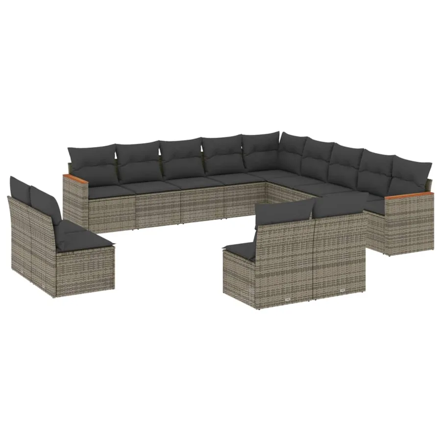 Salon de jardin avec coussins 13 pcs gris résine tressée - 2