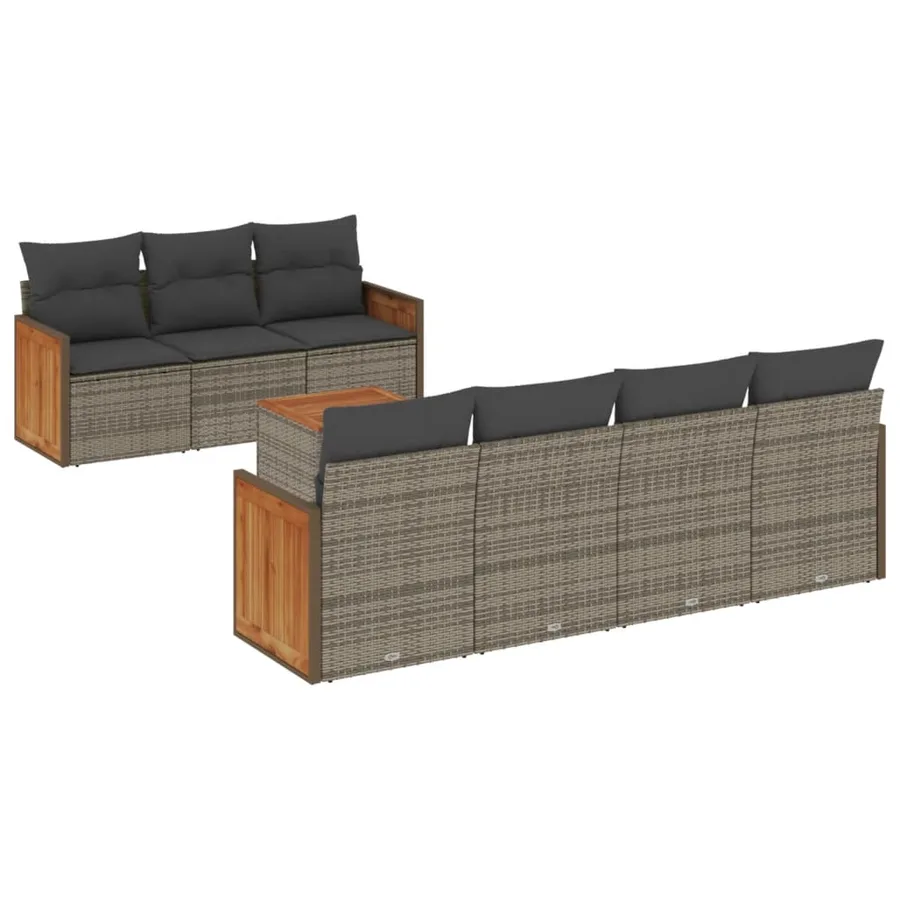 Salon de jardin 8 pcs avec coussins gris résine tressée - 2