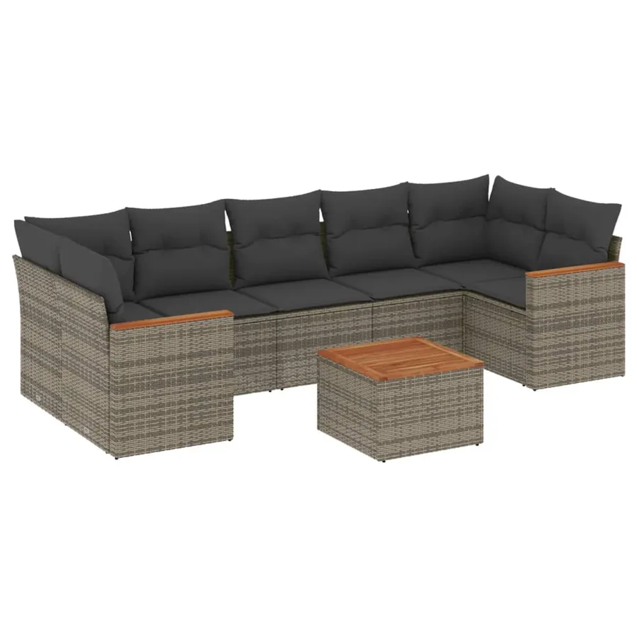 Salon de jardin 8 pcs avec coussins gris résine tressée - 2
