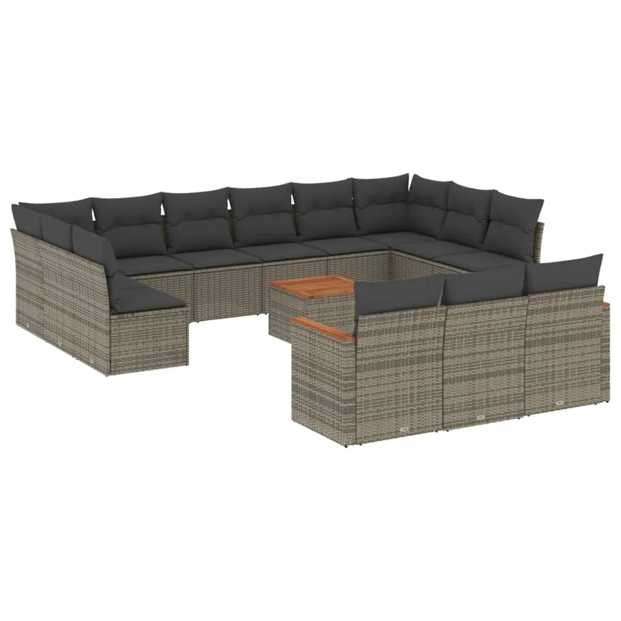 Salon de jardin avec coussins 14 pcs gris résine tressée - 2