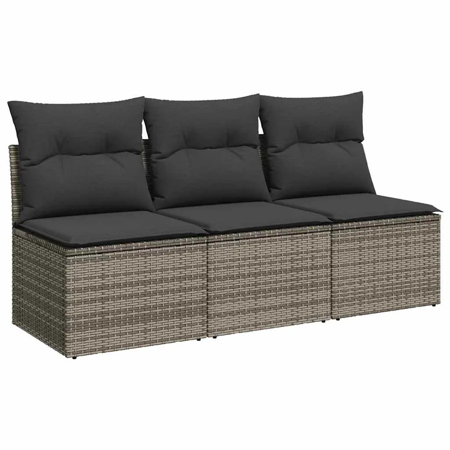 Canapé de jardin avec coussins 3 places gris résine tressée - 2