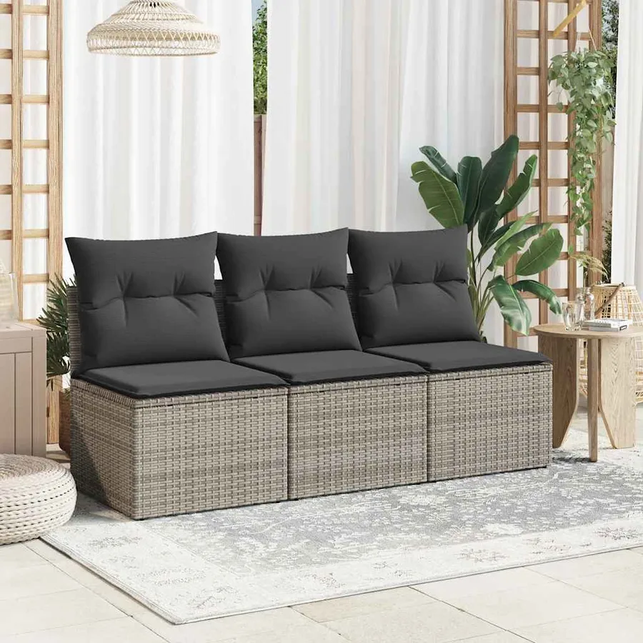 Canapé de jardin avec coussins 3 places gris résine tressée - 3