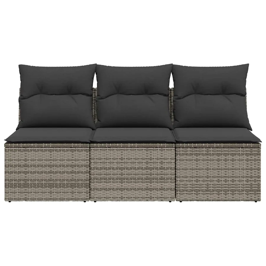 Canapé de jardin avec coussins 3 places gris résine tressée - 4
