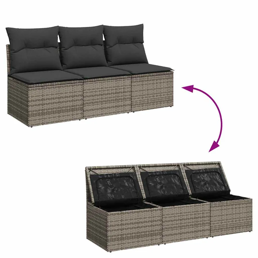 Canapé de jardin avec coussins 3 places gris résine tressée - 7