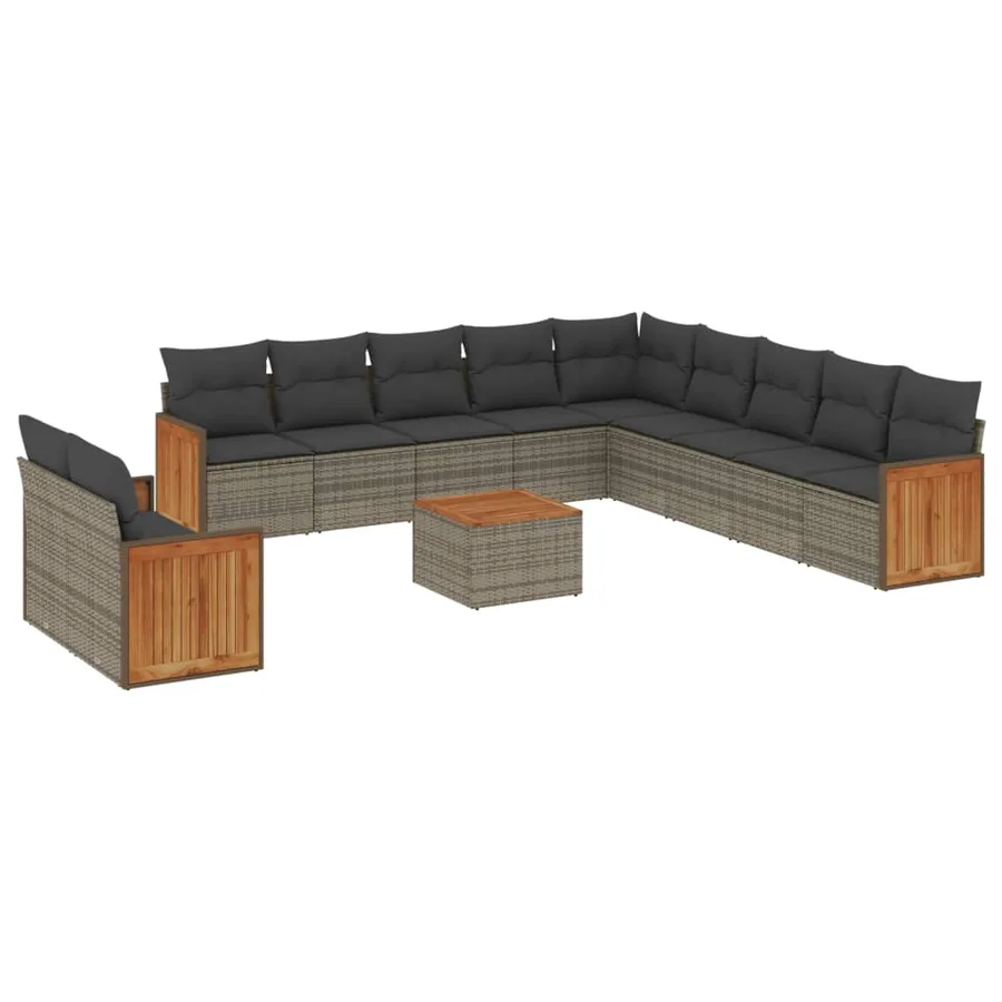 Salon de jardin avec coussins 12 pcs gris résine tressée - 2