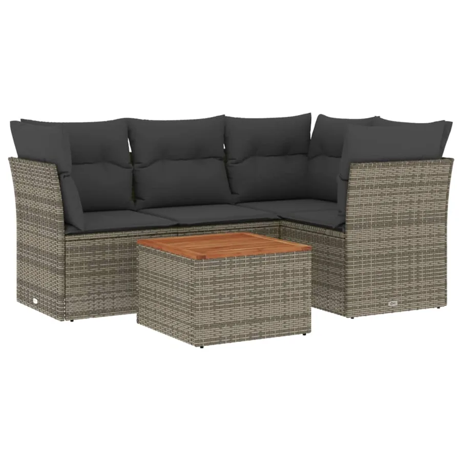 Salon de jardin 5 pcs avec coussins gris résine tressée - 2