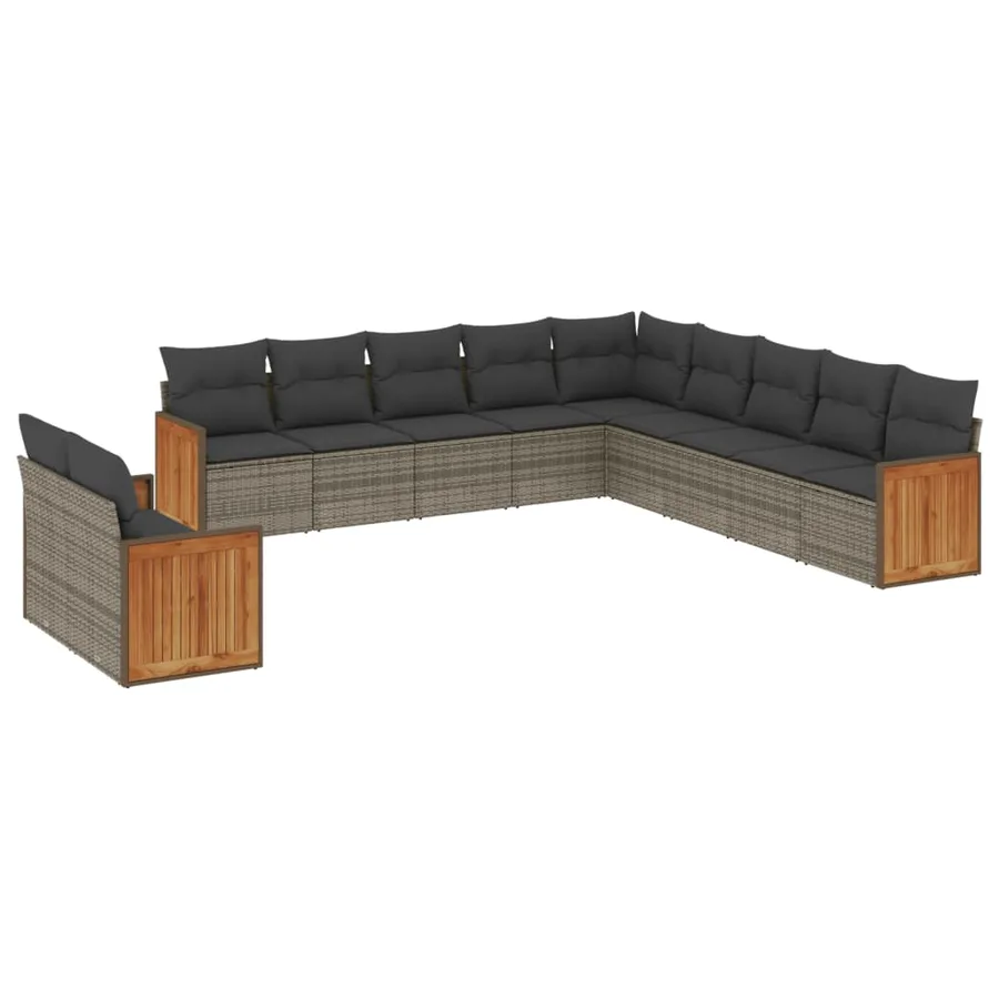 Salon de jardin 11 pcs avec coussins gris résine tressée - 2
