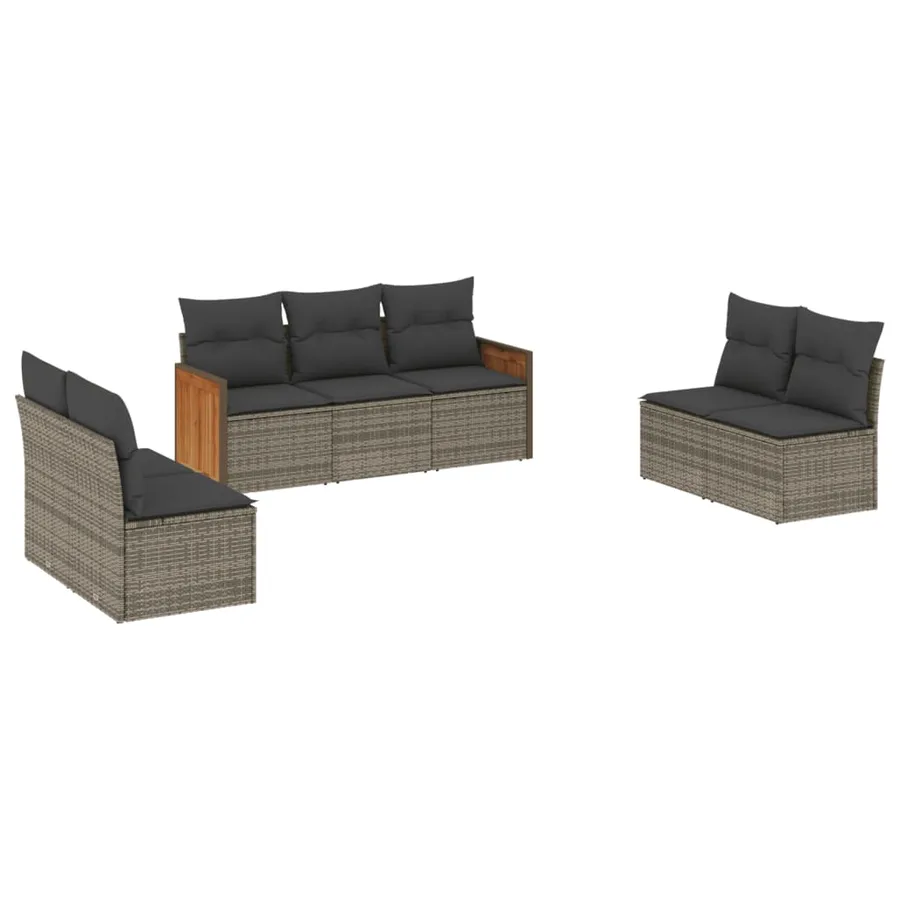 Salon de jardin avec coussins 7 pcs gris résine tressée - 2