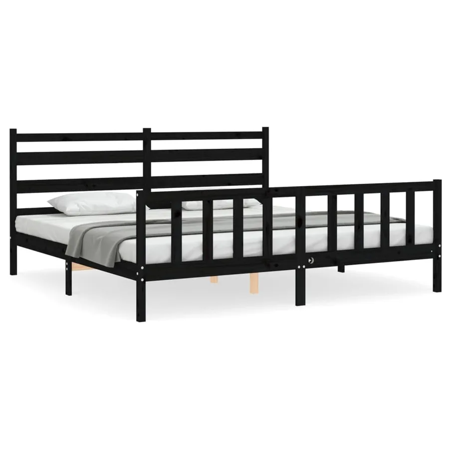 Cadre de lit sans matelas noir 200x200 cm bois massif de pin - 2