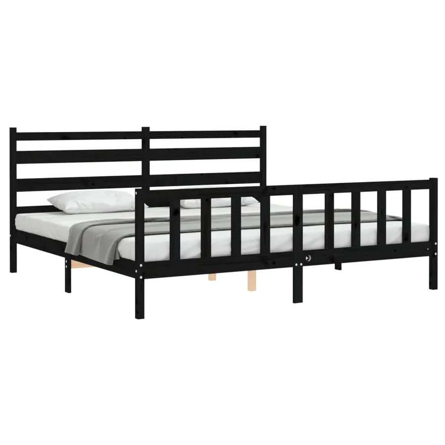 Cadre de lit sans matelas noir 200x200 cm bois massif de pin - 3