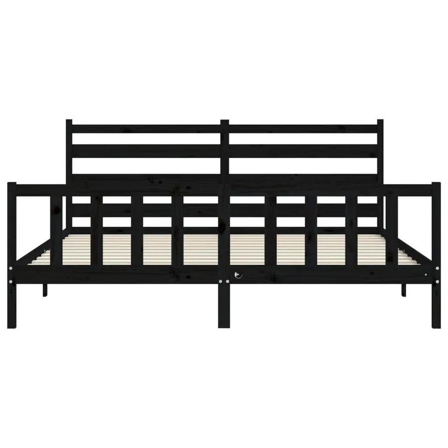 Cadre de lit sans matelas noir 200x200 cm bois massif de pin - 6