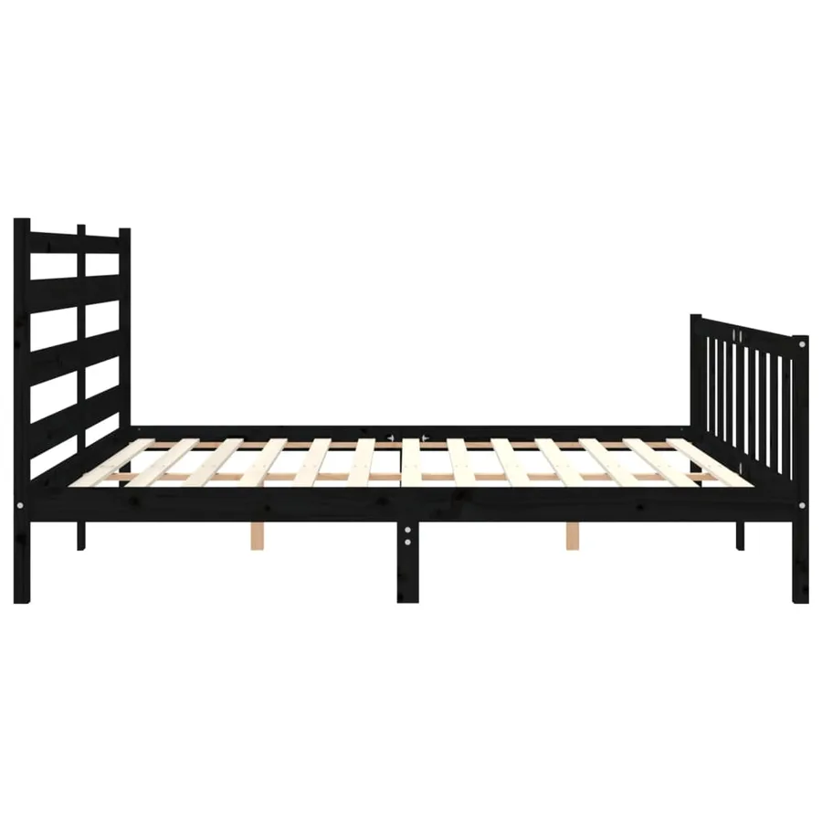 Cadre de lit sans matelas noir 200x200 cm bois massif de pin - 7