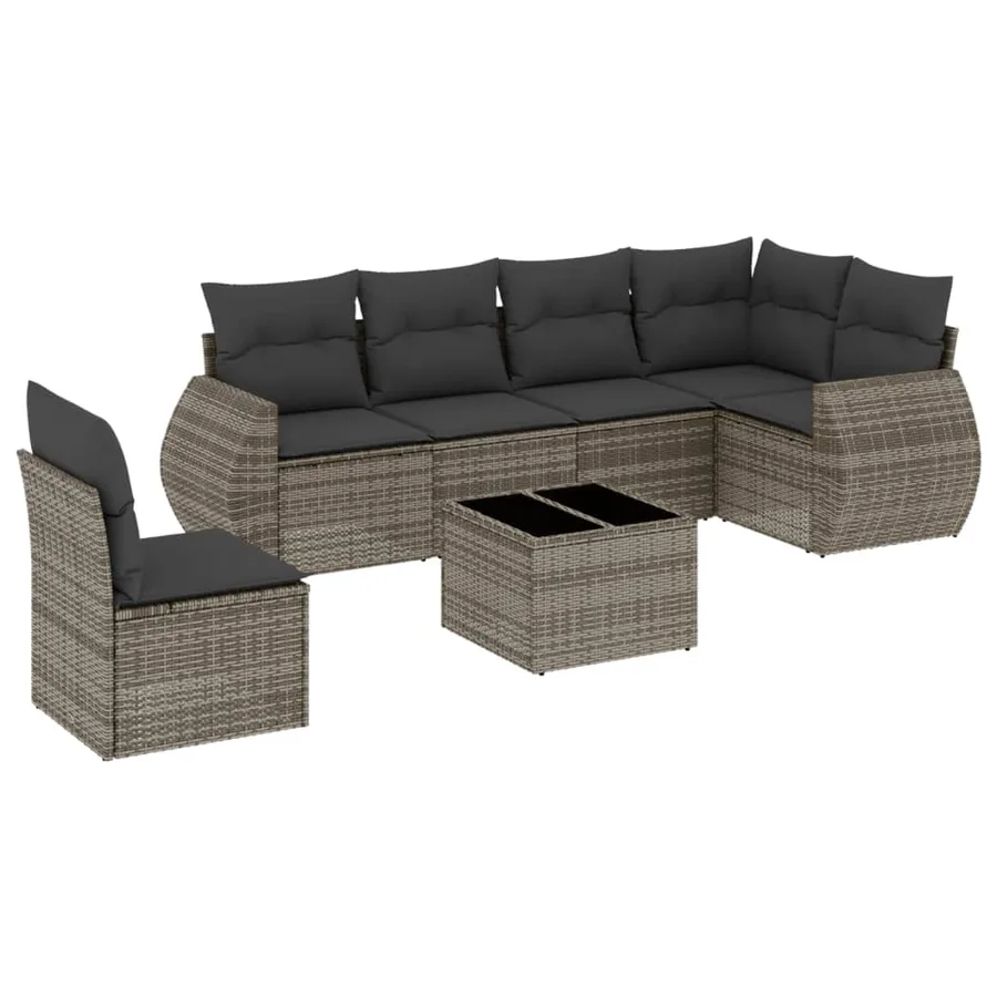 Salon de jardin avec coussins 7 pcs gris résine tressée - 2