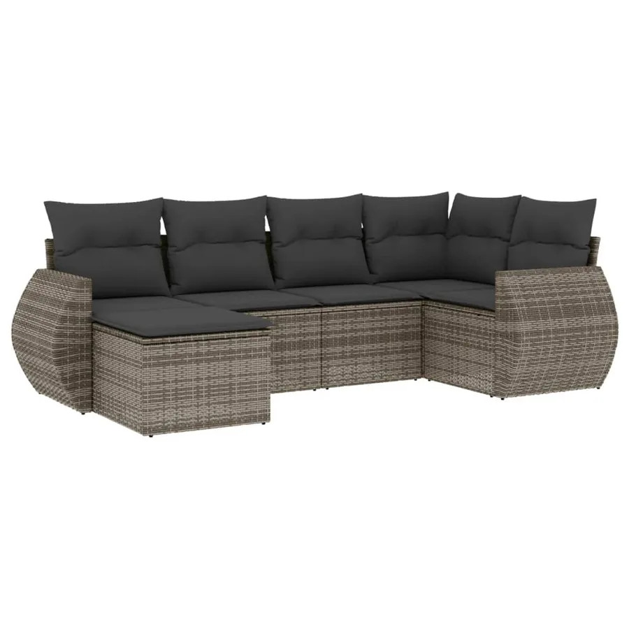 Salon de jardin 6 pcs avec coussins gris résine tressée - 2