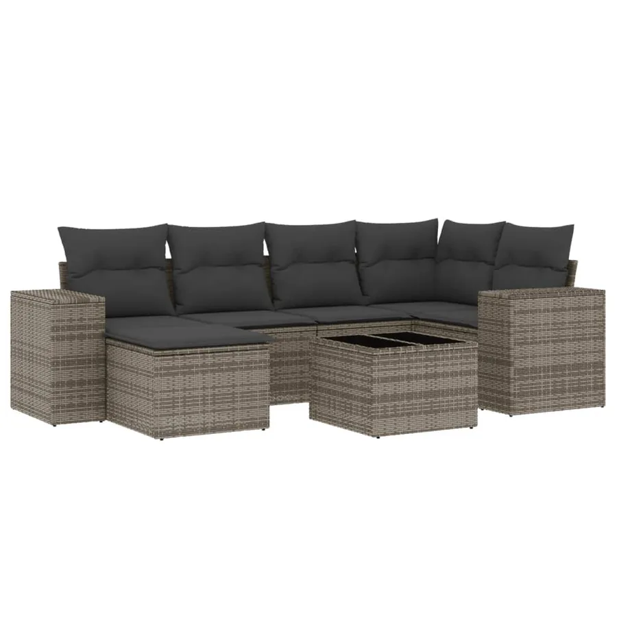 Salon de jardin avec coussins 7 pcs gris résine tressée - 2