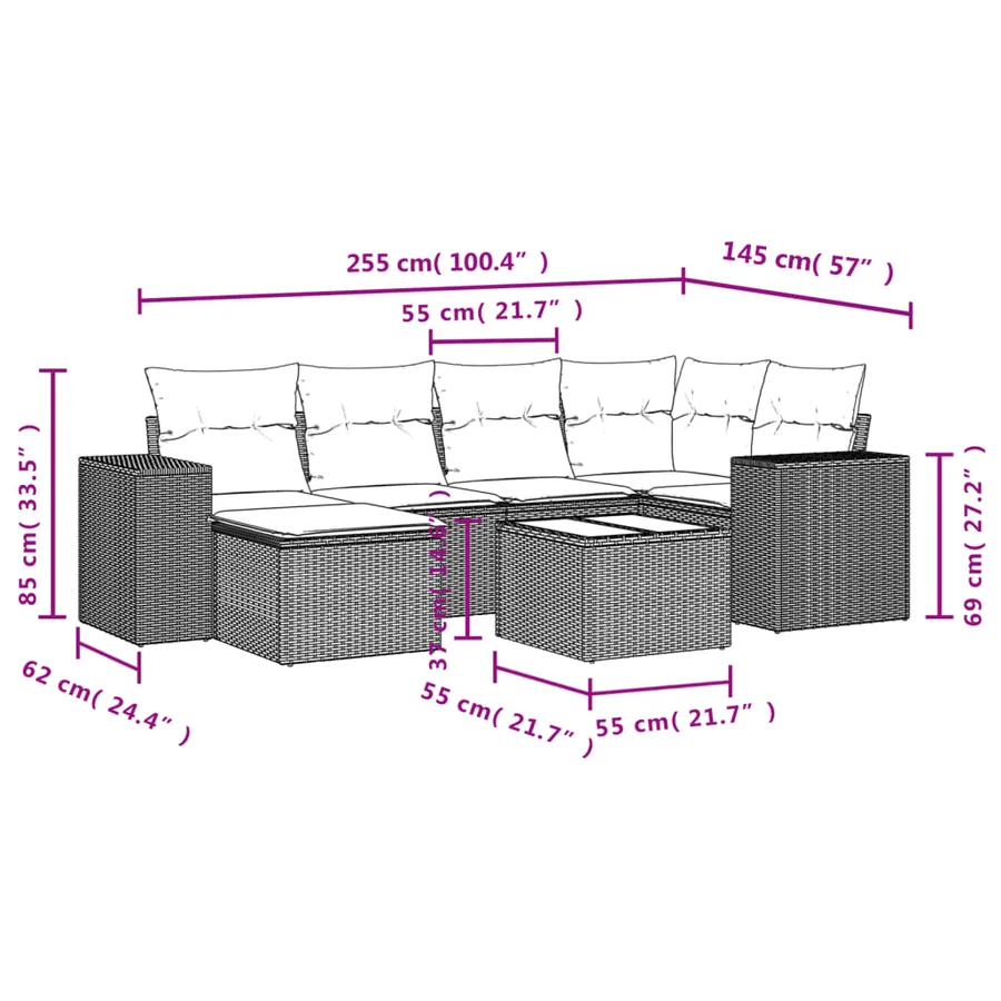 Salon de jardin avec coussins 7 pcs gris résine tressée - 3