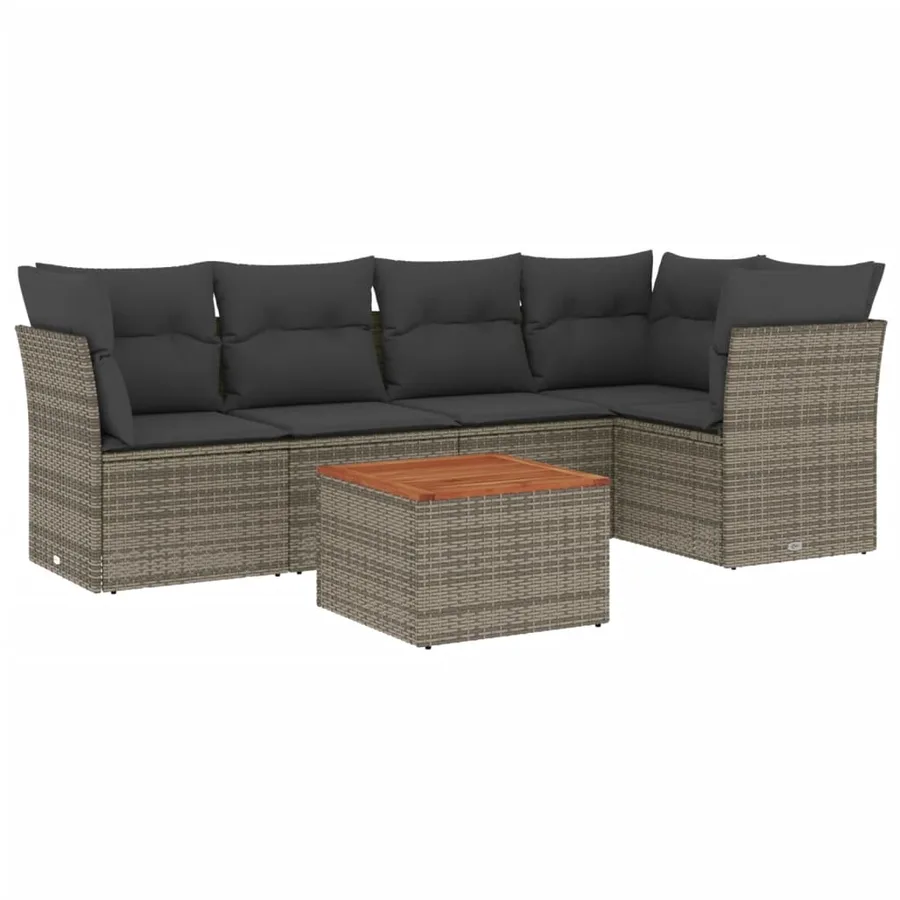 Salon de jardin 6 pcs avec coussins gris résine tressée - 2