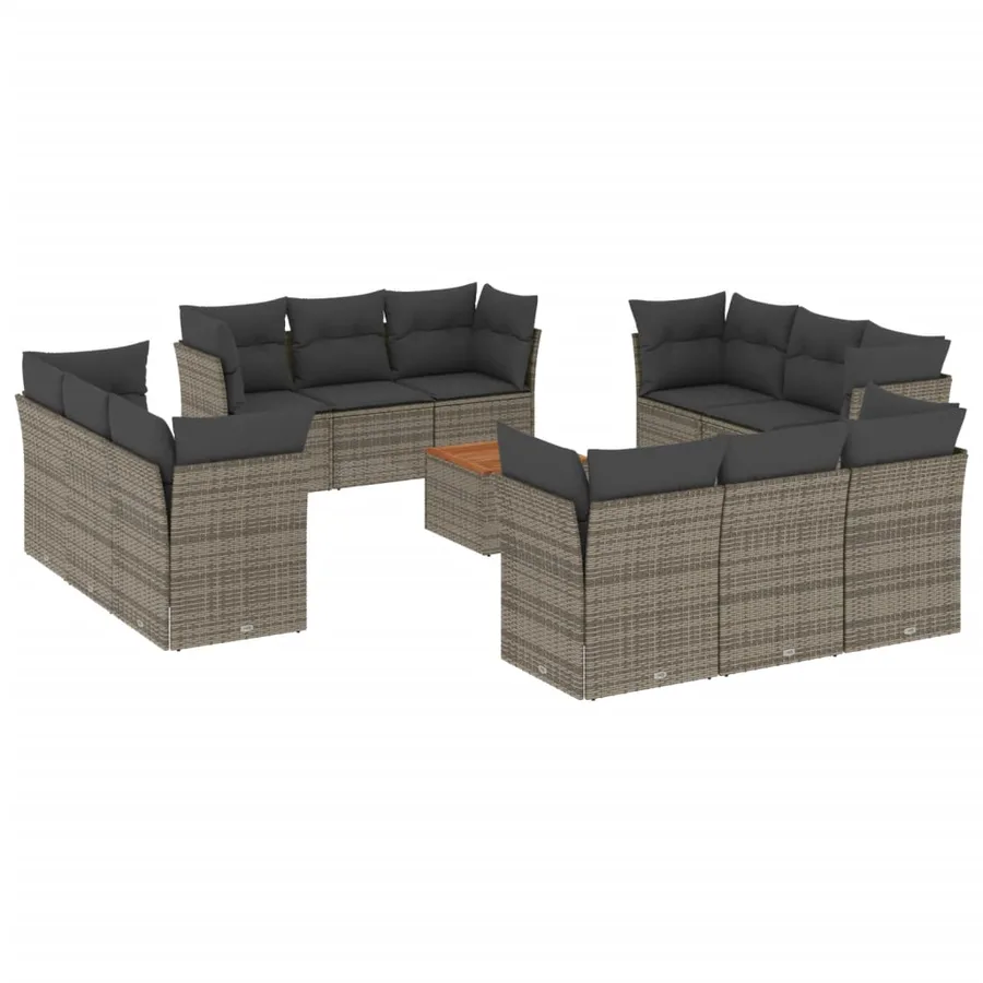 Salon de jardin avec coussins 13 pcs gris résine tressée - 2