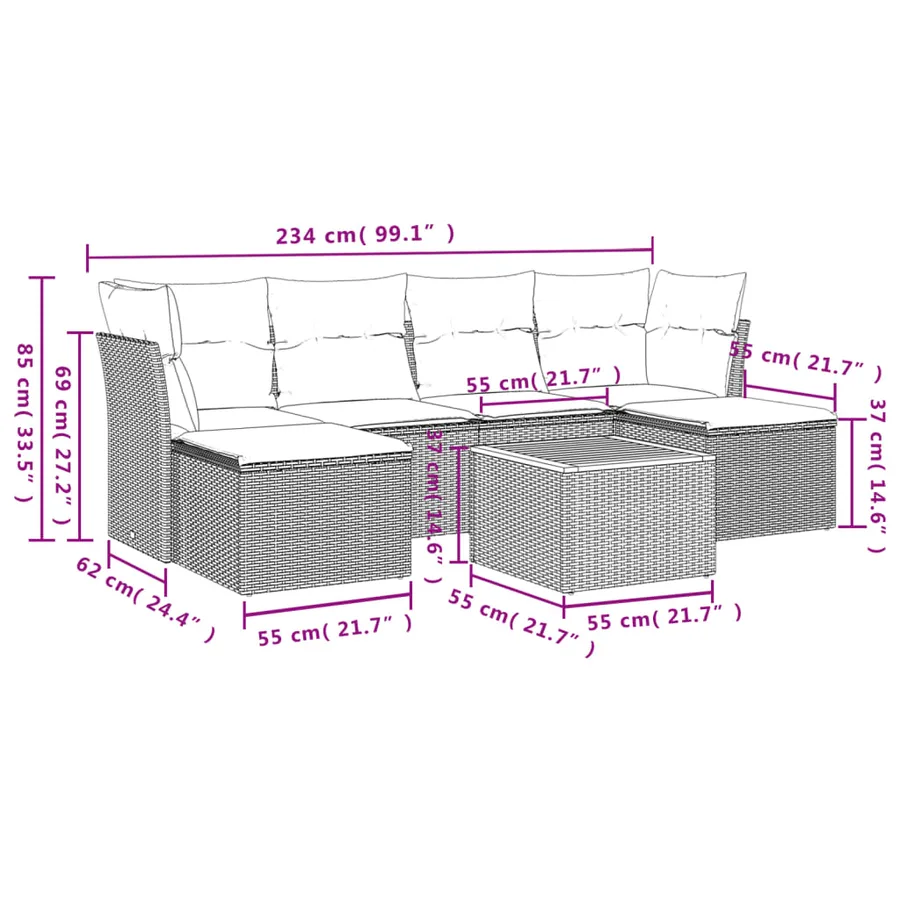 Salon de jardin avec coussins 7 pcs gris résine tressée - 11