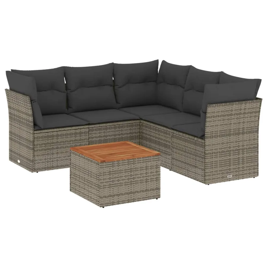 Salon de jardin 6 pcs avec coussins gris résine tressée - 2