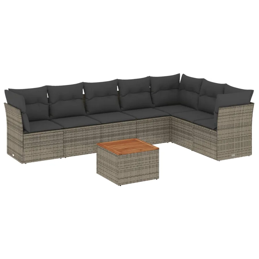 Salon de jardin 8 pcs avec coussins gris résine tressée - 2