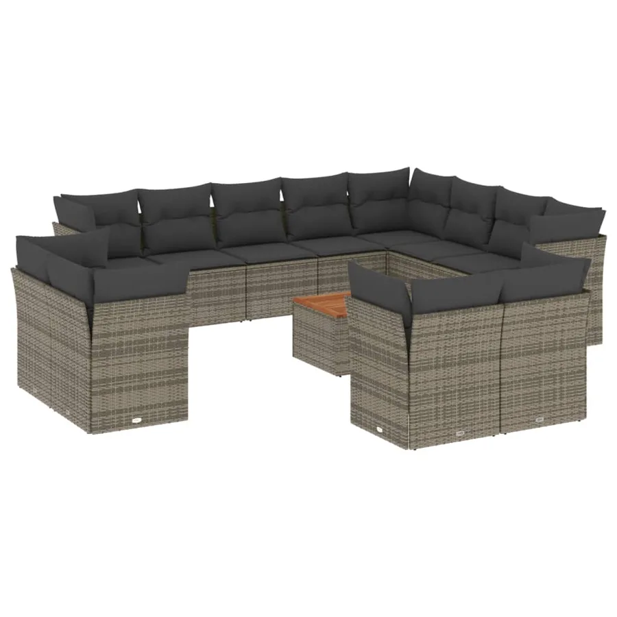 Salon de jardin avec coussins 13 pcs gris résine tressée - 2