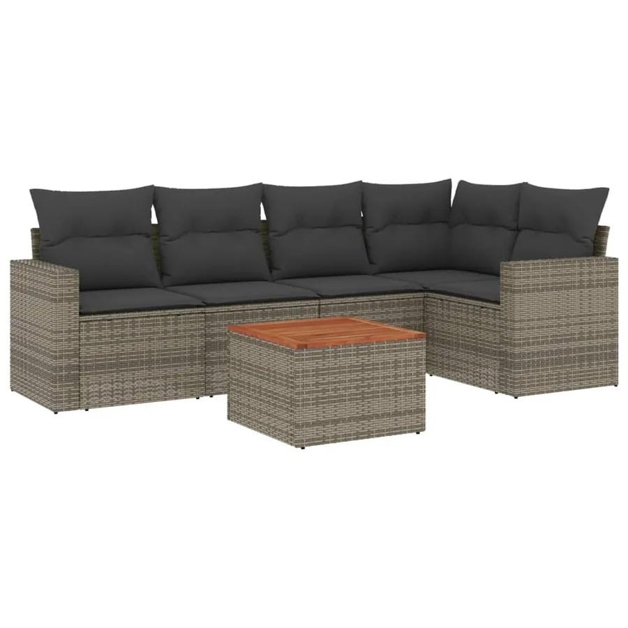 Salon de jardin 6 pcs avec coussins gris résine tressée - 2