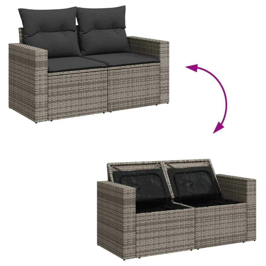 Salon de jardin 6 pcs avec coussins gris résine tressée - 9