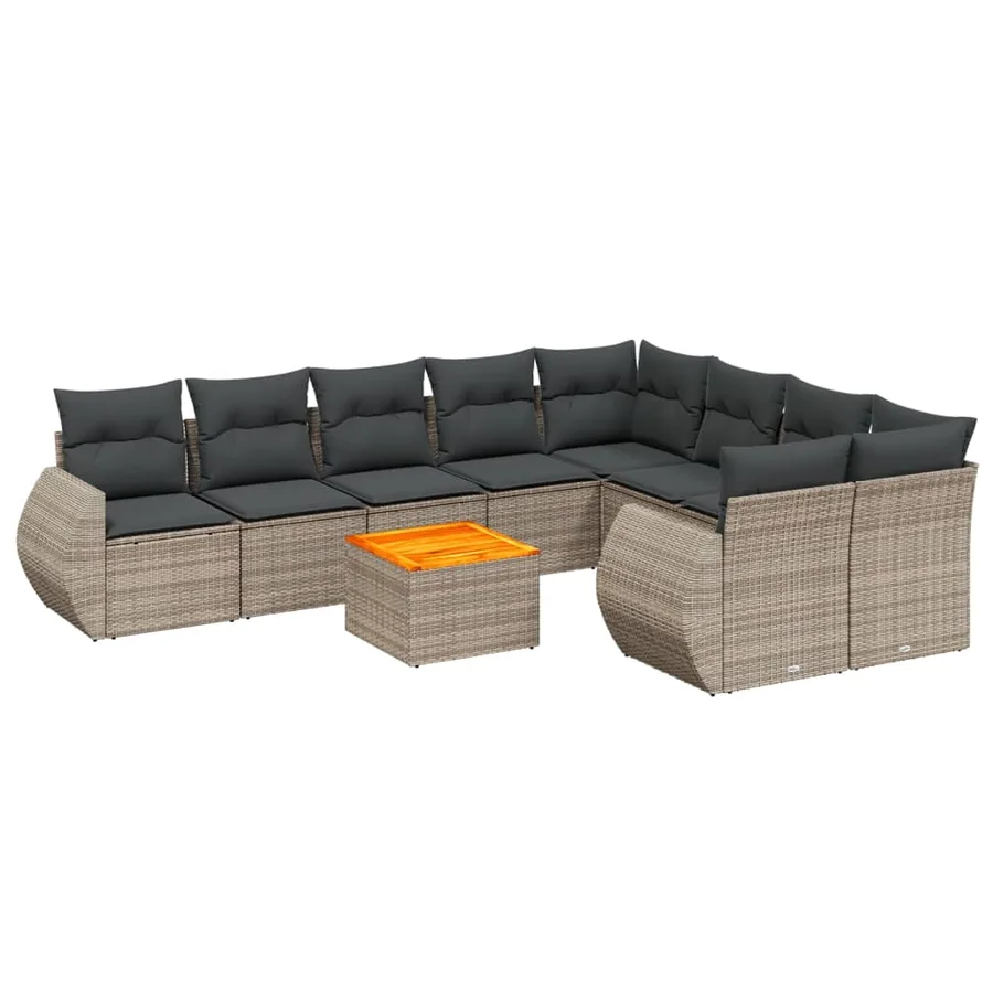 Salon de jardin avec coussins 10 pcs gris résine tressée - 2