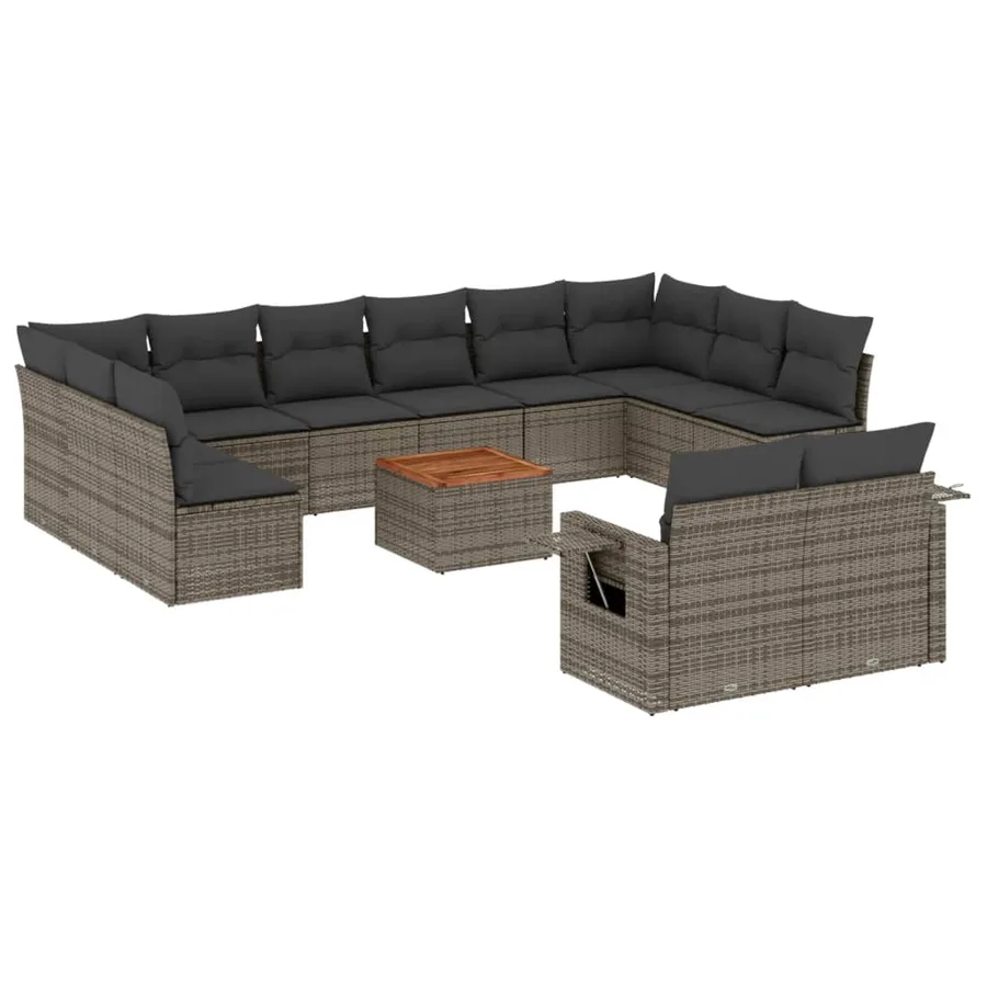 Salon de jardin avec coussins 13 pcs gris résine tressée - 2