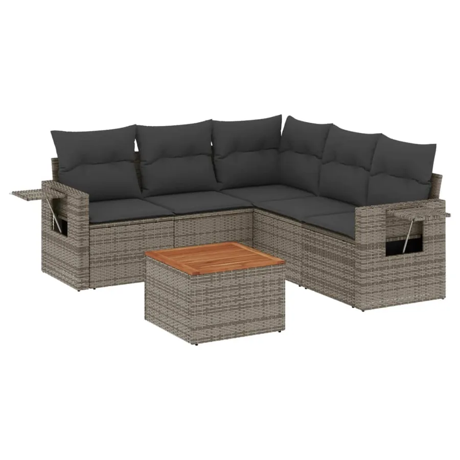 Salon de jardin 6 pcs avec coussins gris résine tressée - 2