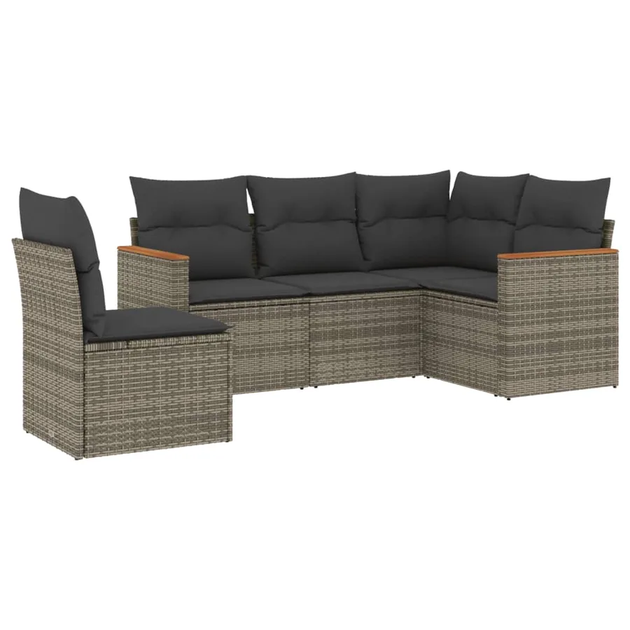 Salon de jardin 5 pcs avec coussins gris résine tressée - 2