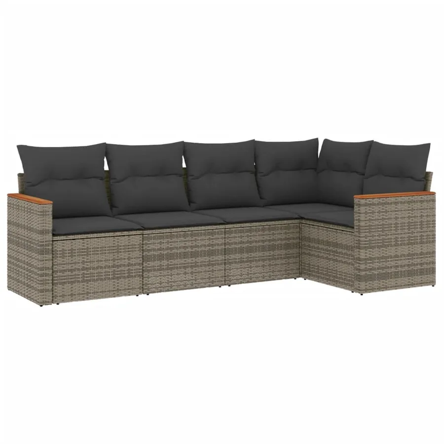 Salon de jardin 5 pcs avec coussins gris résine tressée - 2