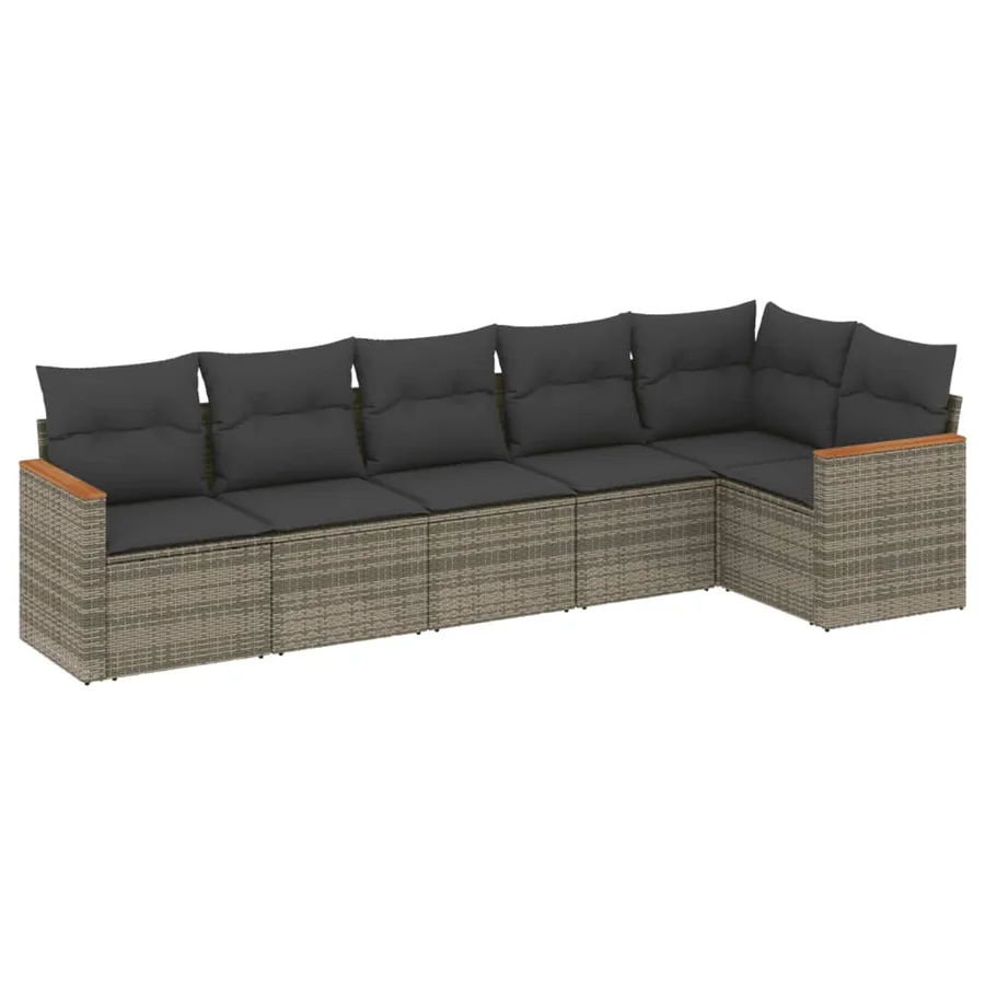 Salon de jardin 6 pcs avec coussins gris résine tressée - 2