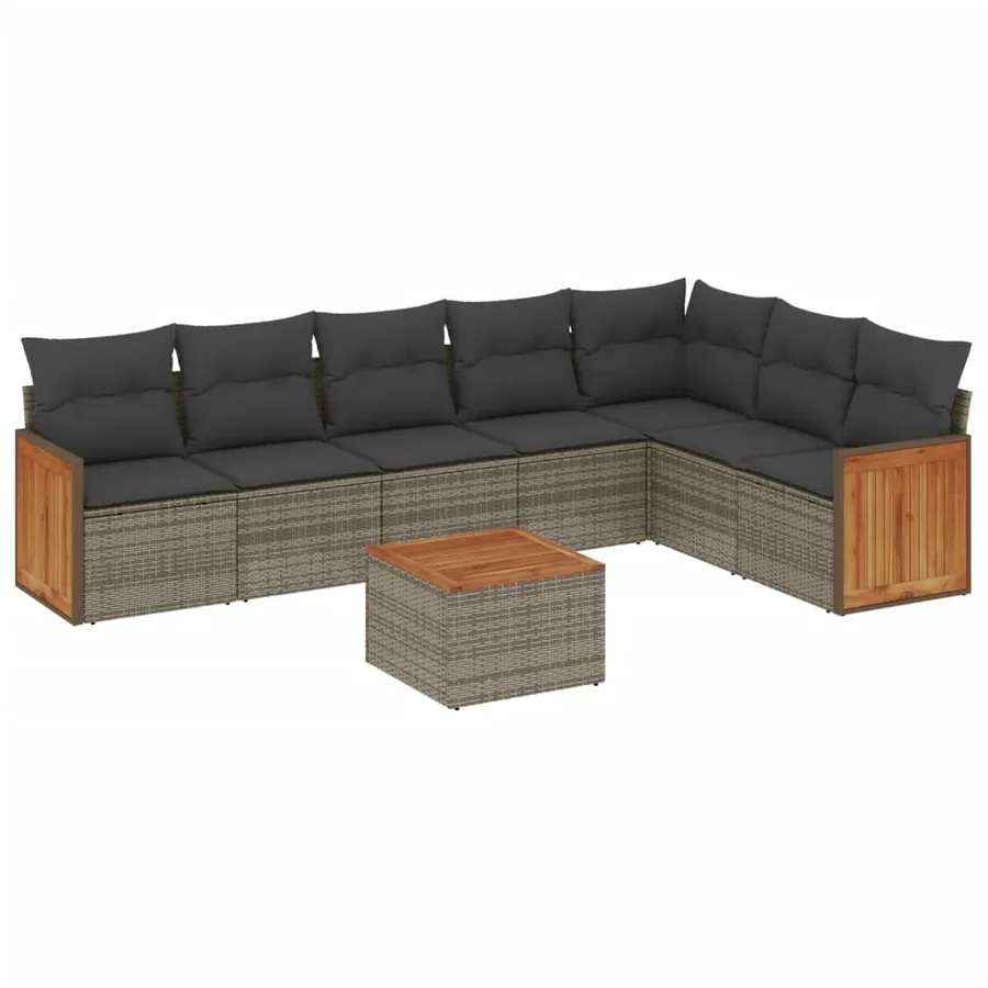 Salon de jardin 8 pcs avec coussins gris résine tressée - 2
