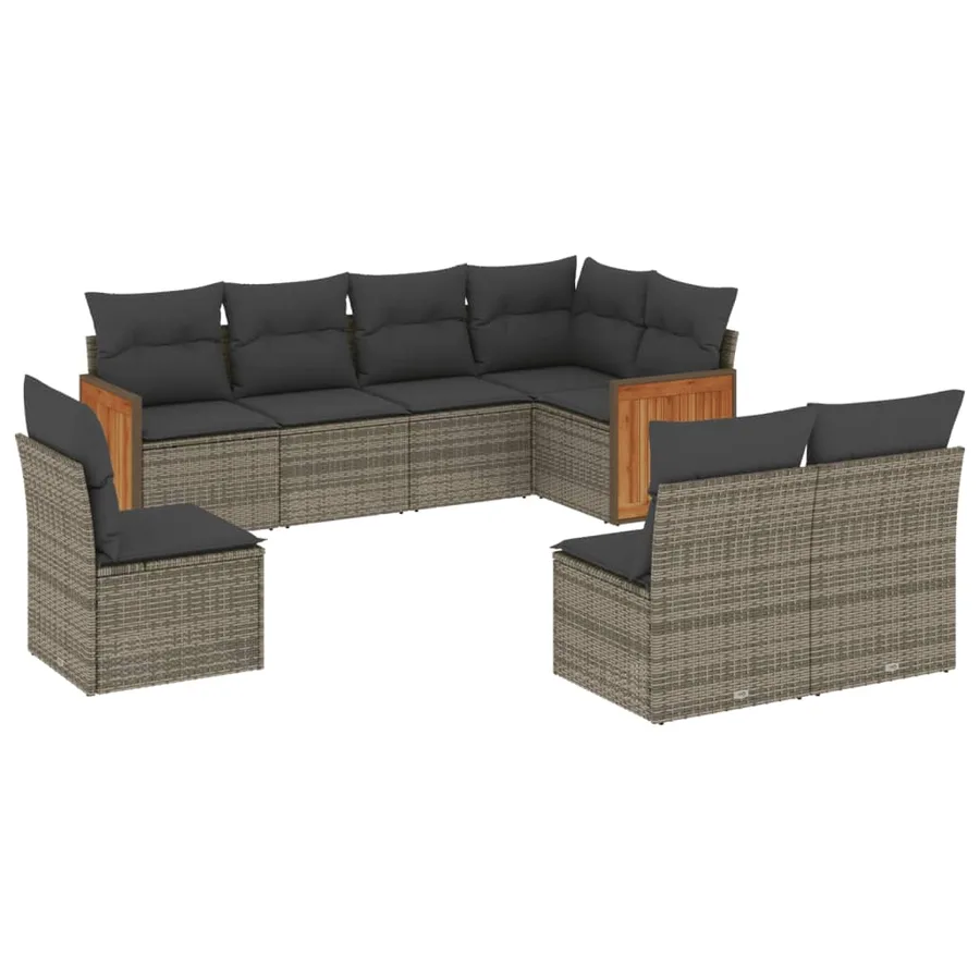 Salon de jardin 8 pcs avec coussins gris résine tressée - 2