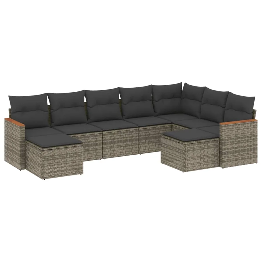 Salon de jardin 9 pcs avec coussins gris résine tressée - 2