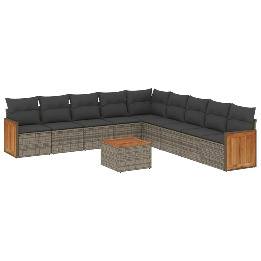 Salon de jardin avec coussins 10 pcs gris résine tressée - 2