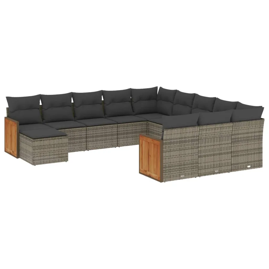 Salon de jardin avec coussins 12 pcs gris résine tressée - 2