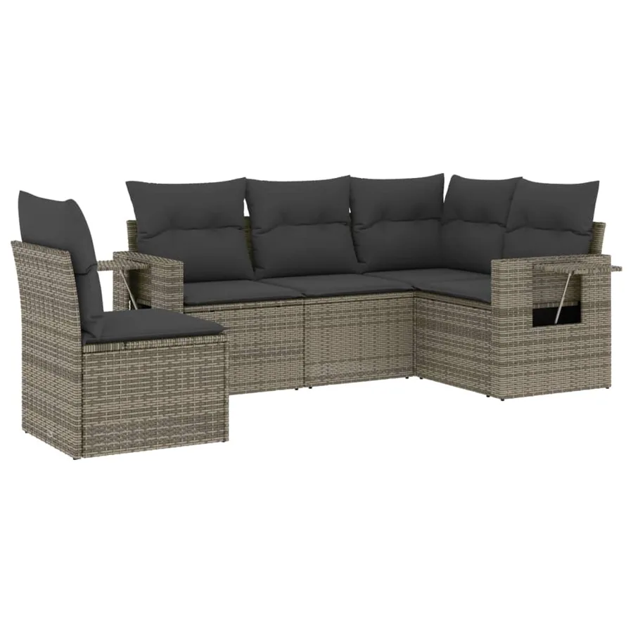Ensemble de canapé de jardin 5 pcs avec coussins gris résine tressée - 2